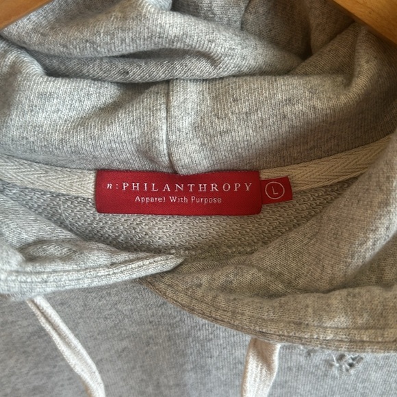 n : PHILANTHROPY Distressed Hoodie Size Large Gray Kangaroo Pocket - Picture 6 of 16